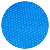 YUEWO blue solar cover front view showing full round blanket protecting pool
