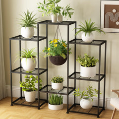 YUJCHMTZN front view of assembled tiered plant stand, shows sturdy vertical display