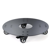 YUjieSTC front view of black 16-inch aluminum plant stand showing sturdy frame and casters