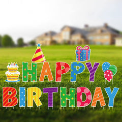 Yulejo front view of packaged signs showing colorful birthday message and easy setup