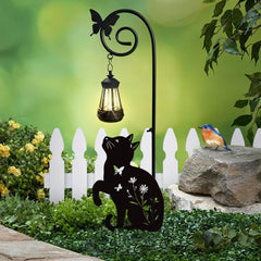 YY Gardenia front view of black cat stake adds charm and soft light