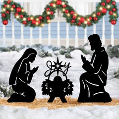 YY Gardenia front view of three metal nativity silhouettes, adds serene curb appeal