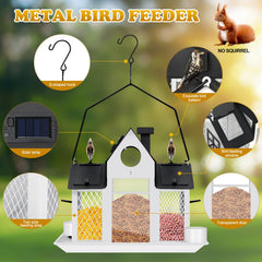 YYWMWM solar panel on feeder top close-up showing charging for nighttime LED glow