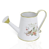 Z² BellaDecor front view of white watering can showing embossed HOME GARDEN and elegant finish
