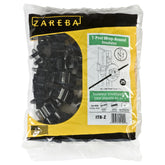 Zareba pack of 250 insulators showing front packaging and quick-install benefit