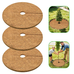 ZeeDix front view of three 30-inch coir tree rings showing neat packaging and benefit of tidy bases