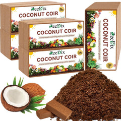 ZeeDix front packaging showing ten compressed coco coir bricks and benefits