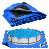 Zeonly front view of 15 ft pool liner pad showing blue and black sides for protection
