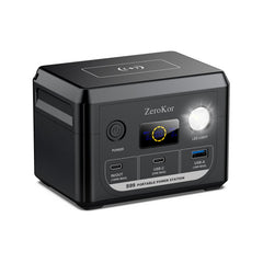 ZeroKor front view showing compact power station and brand for portable charging