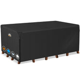 Zettum front view of cover protecting table set, shows full coverage benefit
