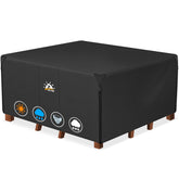 Zettum front view showing full 94-inch square cover protecting dining set