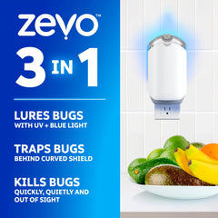 ZEVO plugged into wall in a hallway demonstrating quiet continuous operation and coverage