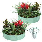 ZFHgarden front view of two galvanized round planters showing kit contents and finish