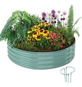 ZFHgarden front view of round galvanized planter showing sturdy rim and clean finish for easy planting