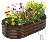 ZFHgarden galvanized planter front view showing sturdy brown finish and easy setup benefit