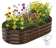 ZFHgarden galvanized planter front view showing sturdy brown finish and easy setup benefit