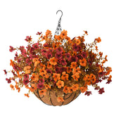 ZFProcess hanging basket front view showing full faux mums for instant curb appeal