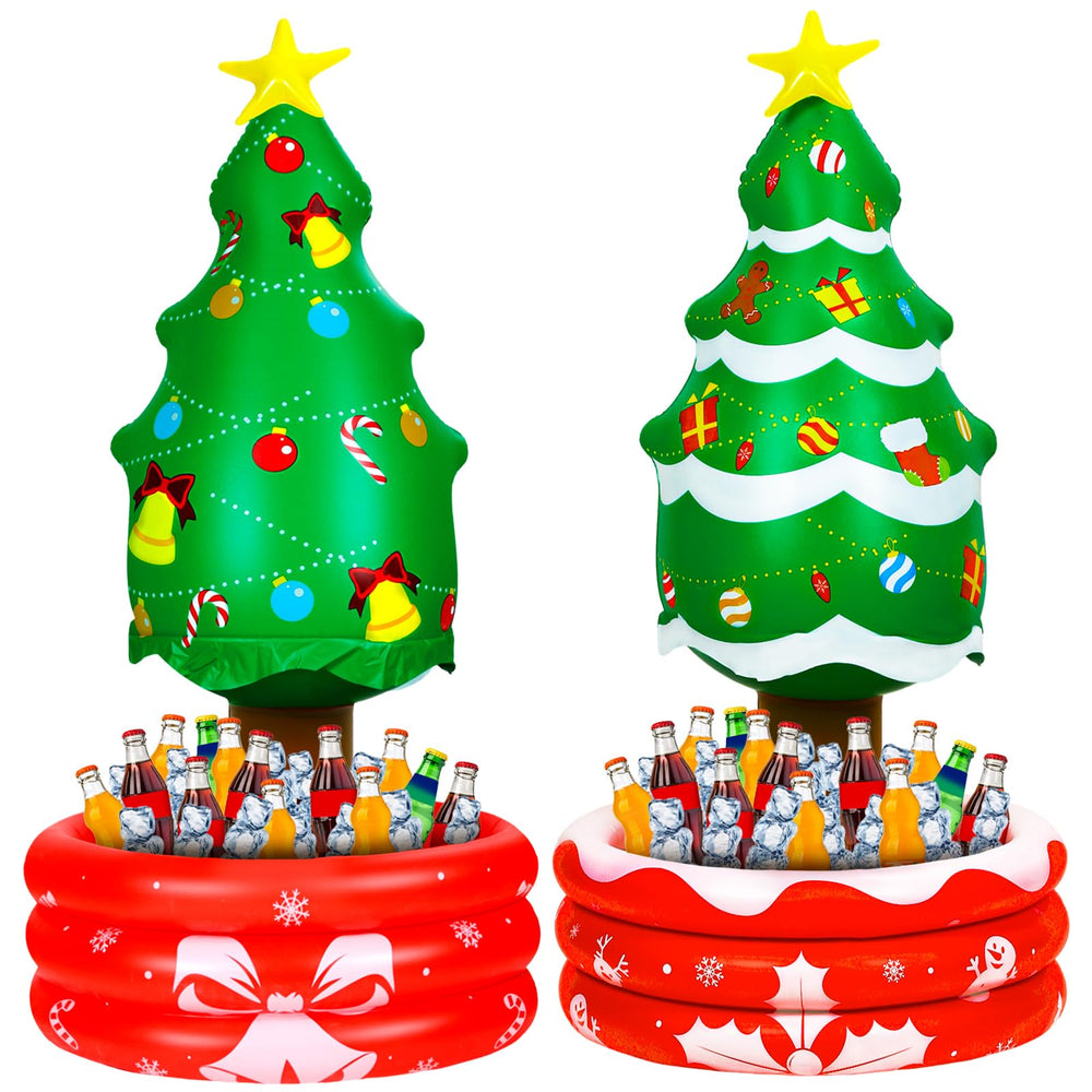 Zhanmai inflatable Christmas tree cooler front view showing festive design and utility