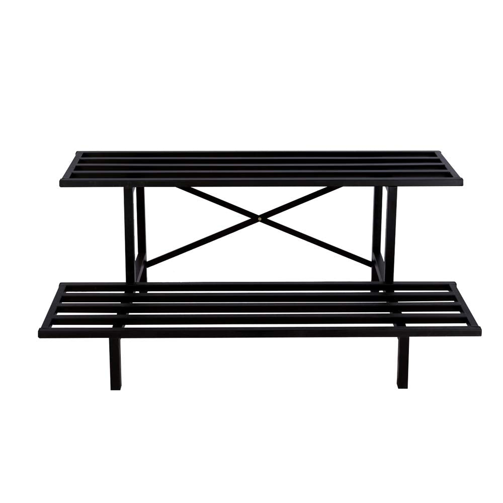 Zhongma front view of 2-tier plant stand showing sturdy support and space savings