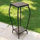 Zhongma front view plant stand showing two tiers and slate tops for stylish display