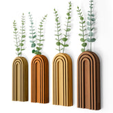 Ziliny front view mixed colors showing four boho wood planters and instant decor appeal