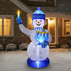 Zion Judaica front view of 7-foot Hanukkah snowman bright yard focal point