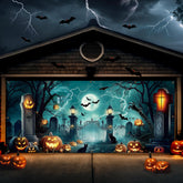 ZIOSINM front view of midnight castle garage cover shows dramatic Halloween scene and curb appeal