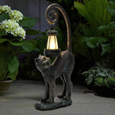 ZioWio black cat statue front view showing lantern and decorative pose for curb appeal