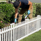 Zippity Outdoor Products front packaging showing white picket fence kit benefit: easy DIY