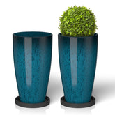 ZMTECH front view of two dark teal planters showing modern curb appeal
