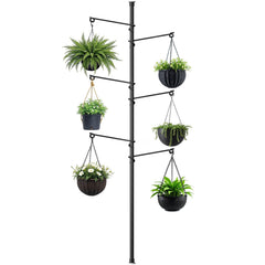 Zononoca front view of full tension pole showing sleek finish and six hooks, maximizes vertical space