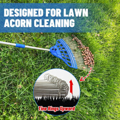 zozen close-up of 21 stainless steel loop tines protecting grass while collecting acorns