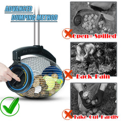 zozen side dump mechanism open illustrating easy no-touch emptying benefit
