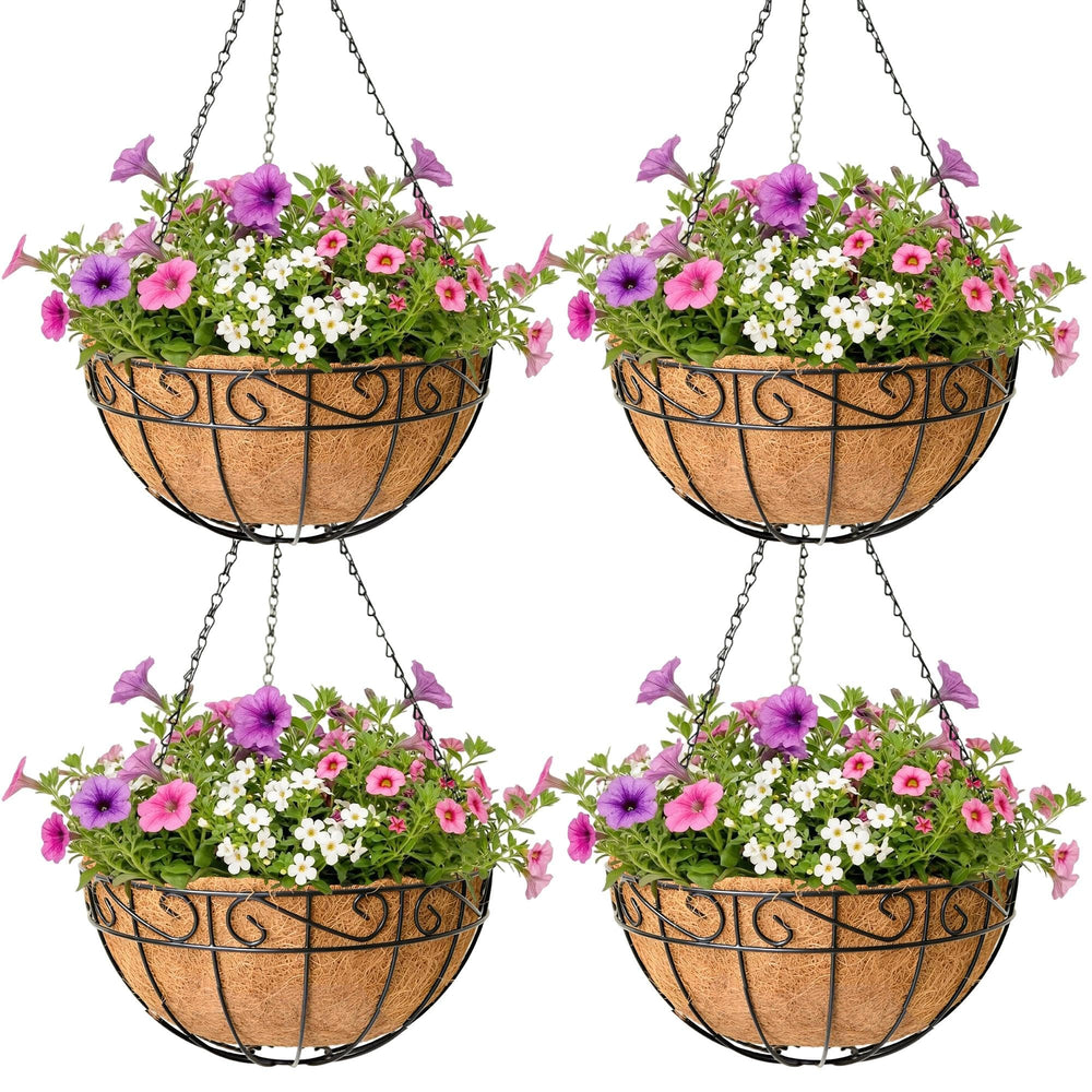 ZVOWOS front view of hanging planter assembly showing sturdy frame and liner benefit