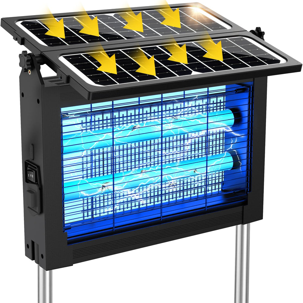 Zwiran front view of outdoor zapper showing whole unit and benefits for pest-free yard