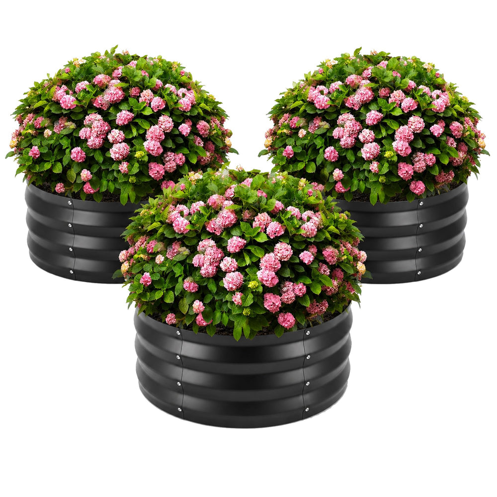 ZXZYHFTY front view of the black round raised bed showing clean design and space efficiency