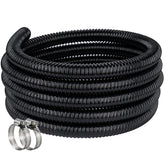 ZY-hosetube front view showing 10ft black pond hose and included clamps for easy installation
