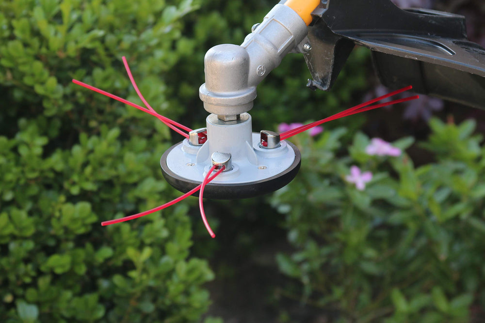 1-2-trim installed on gas trimmer demonstrating universal fit
