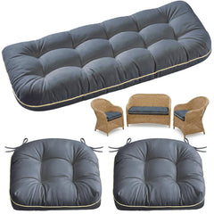 1 MIDDLE ONE front view showing grey loveseat cushion, improves patio seating comfort