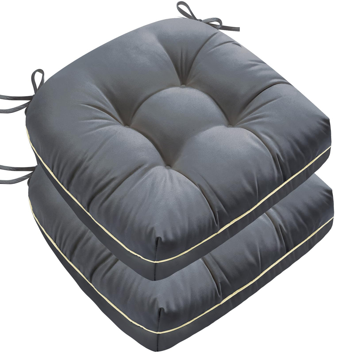 1 MIDDLE ONE front view of both grey cushions showing tidy fit and comfort