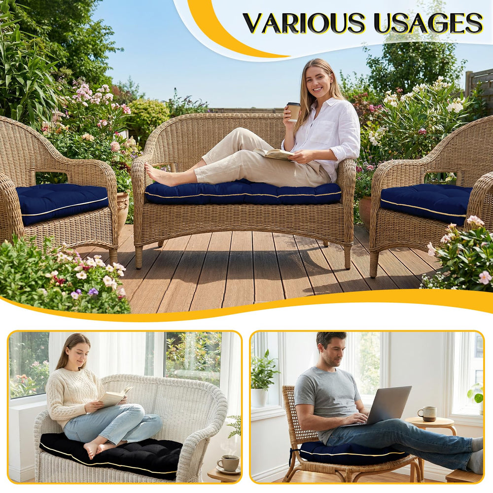 1 MIDDLE ONE cushions arranged on patio to show coordinated outdoor style