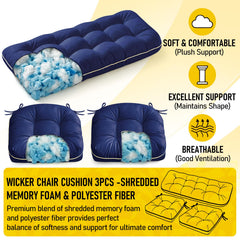 1 MIDDLE ONE loveseat cushion placed on wicker sofa providing comfortable seating