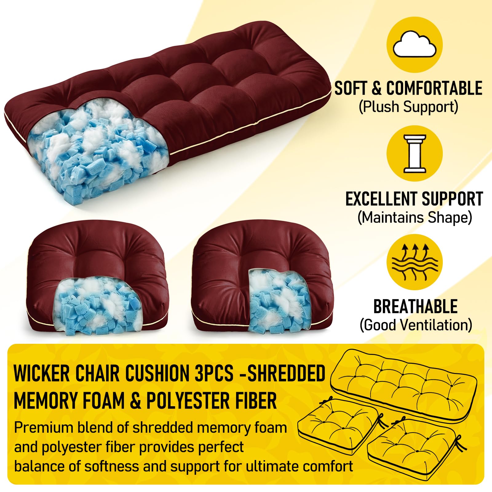 1 MIDDLE ONE cushions in use on patio chairs showing improved comfort and support