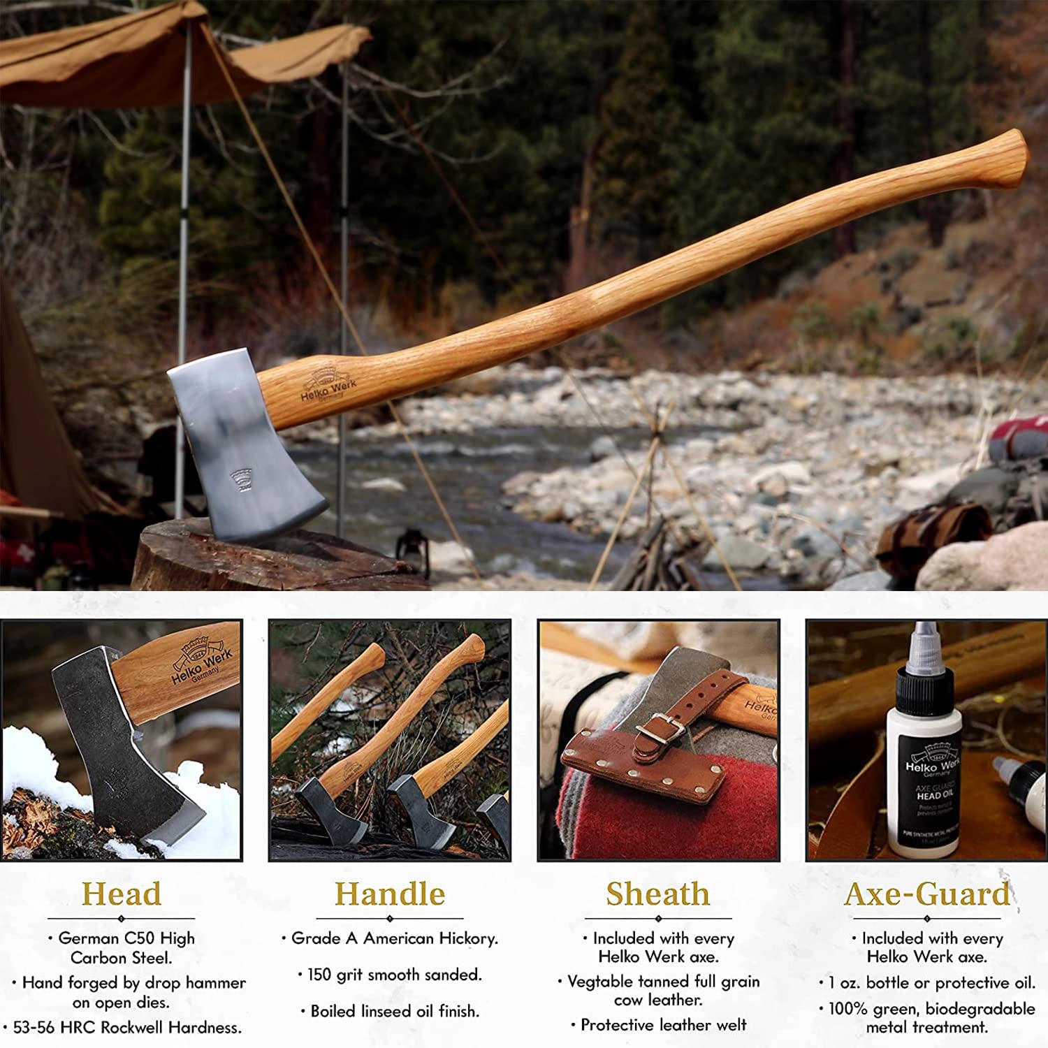 1844 Helko Werk handle grain detail showing hickory texture and grip comfort