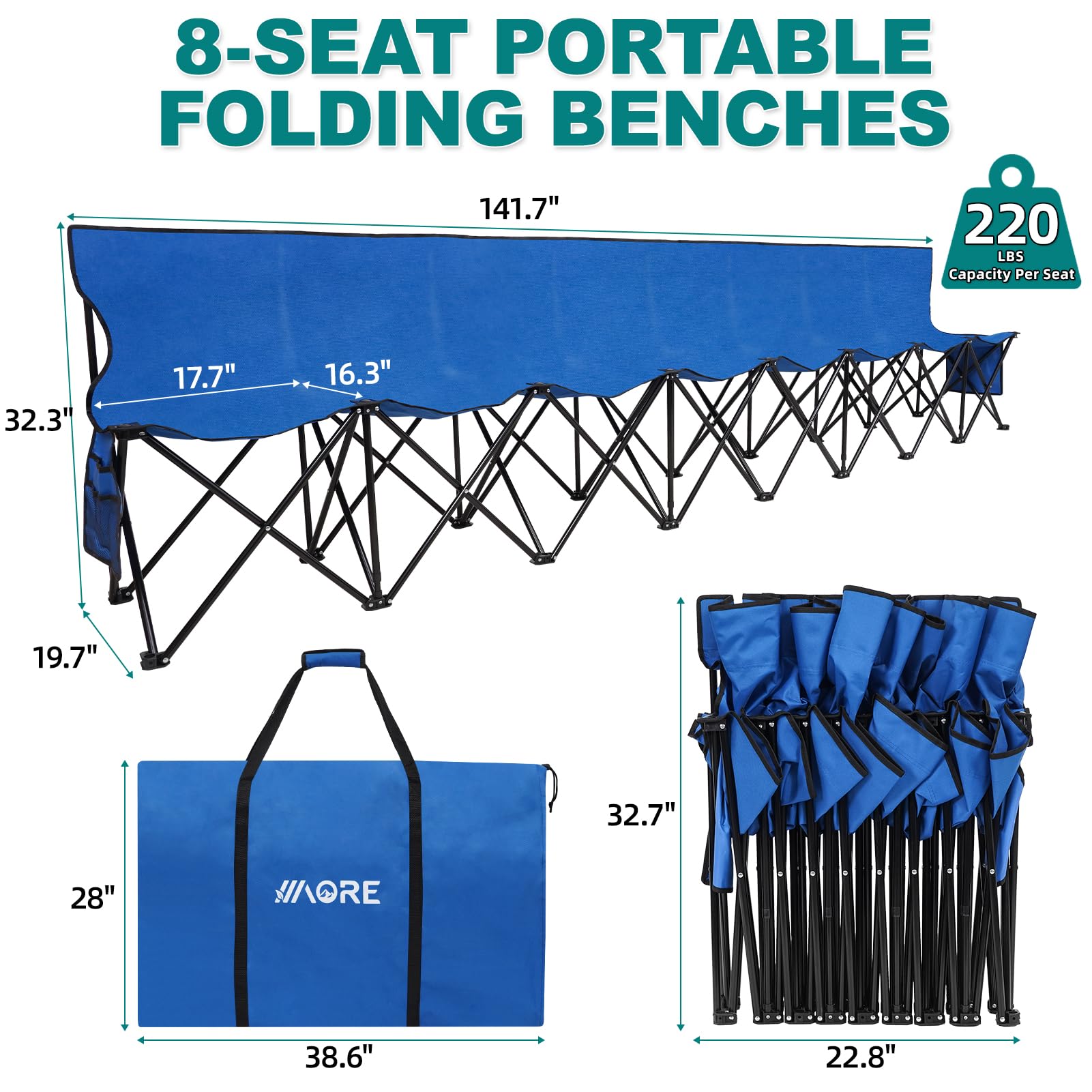1MORE bench close-up of 600D fabric highlighting durable, weather-resistant material