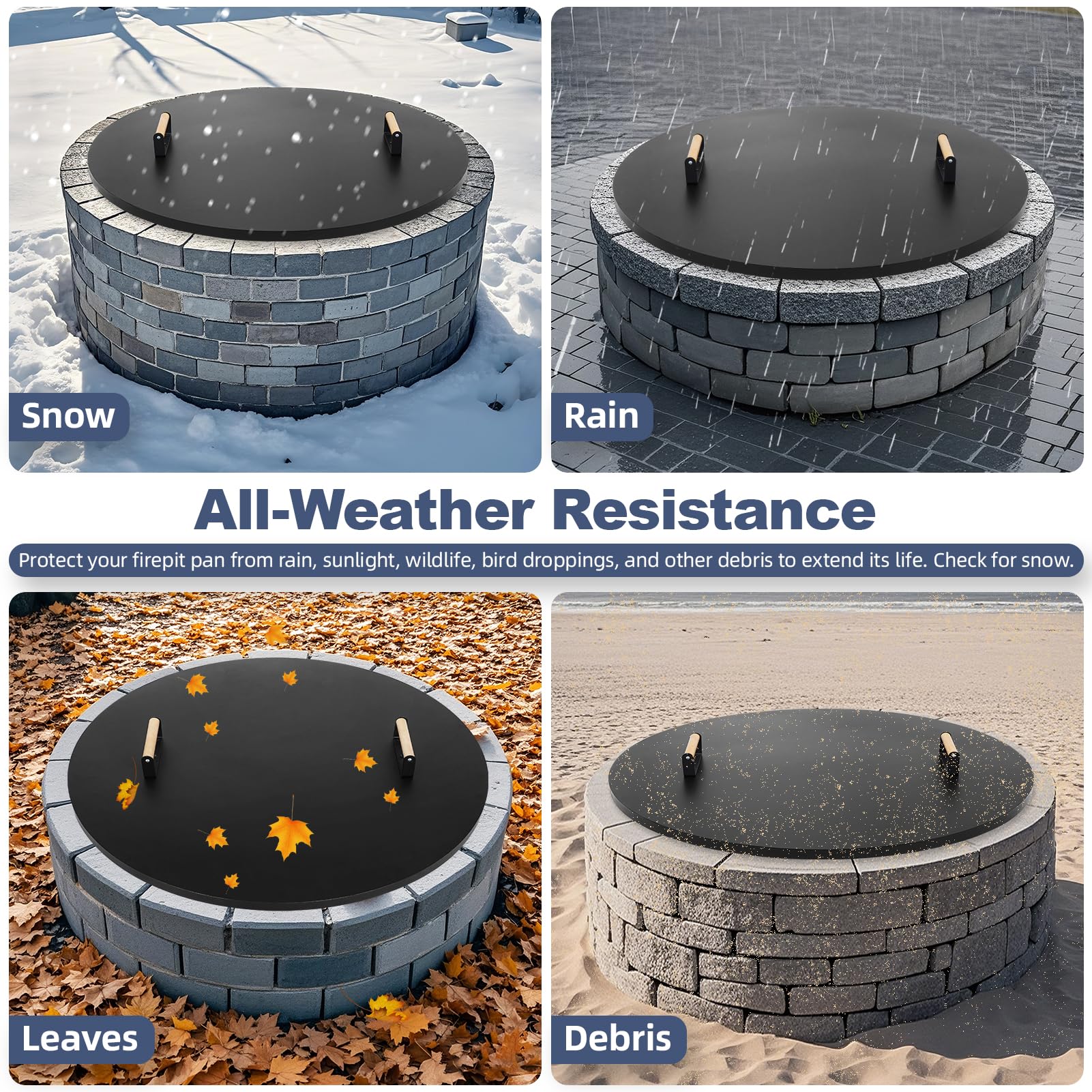 1MORE lid placed on a firepit illustrating ember smothering benefit