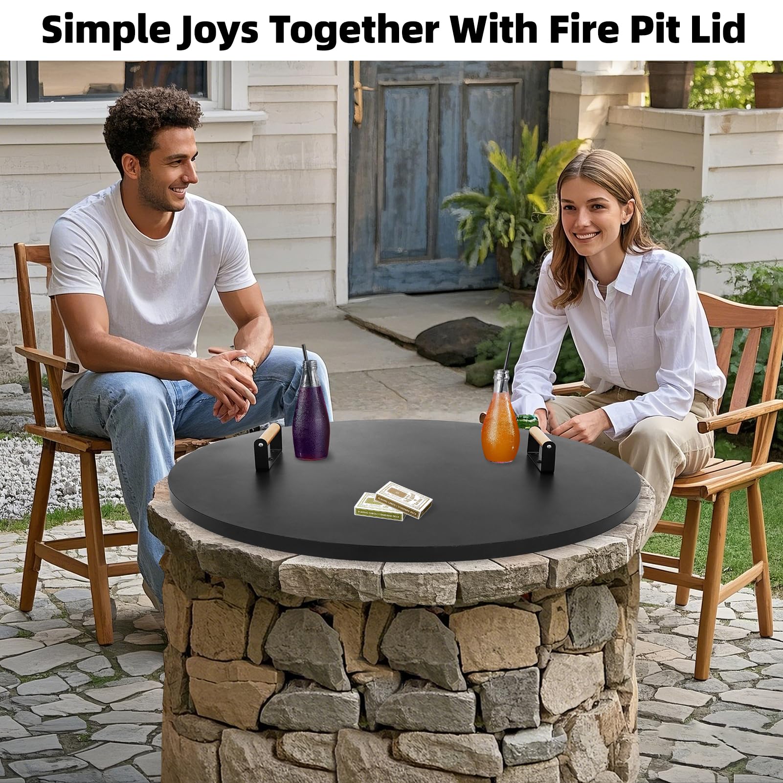 1MORE lid placed on fire pit showing quick protection benefit