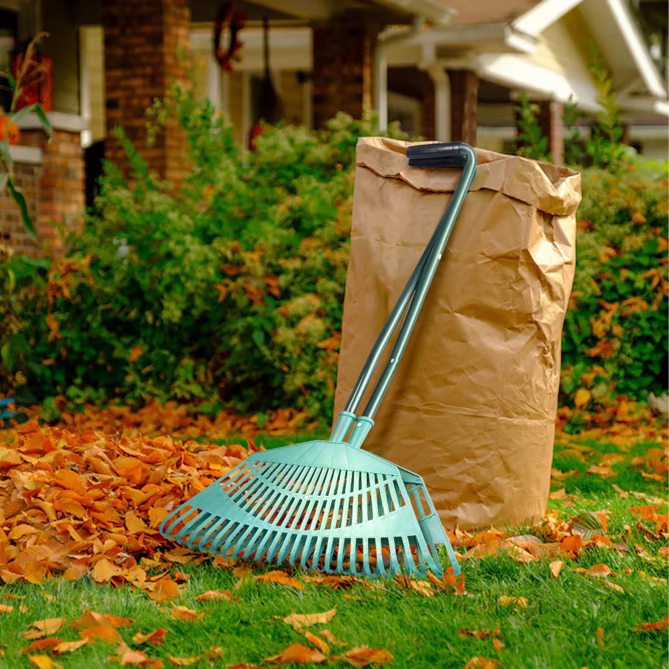 2WAYZ emptying collected leaves into a yard bag for fast disposal