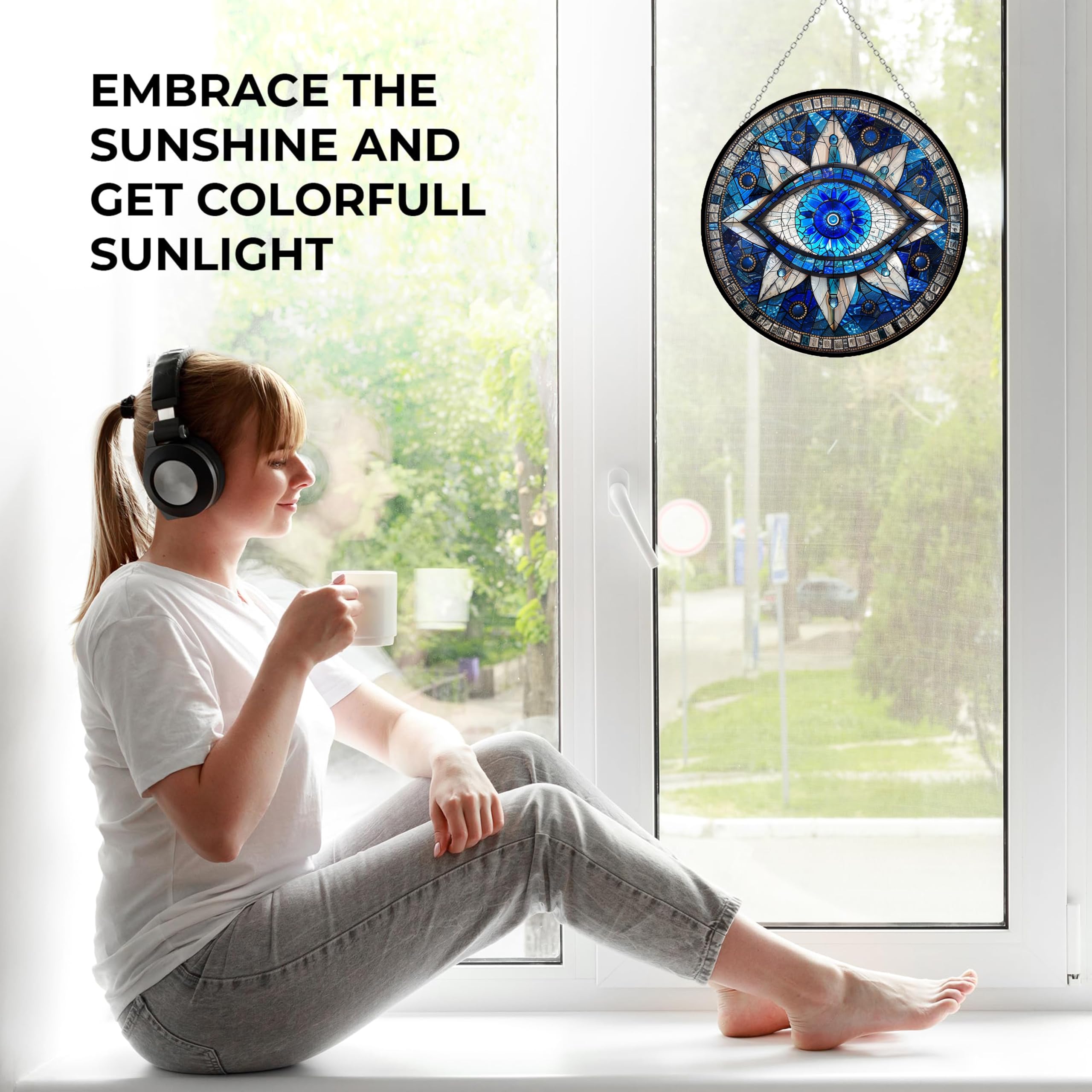 365CUSGIFTS suncatcher in window casting colorful reflections and warm ambiance