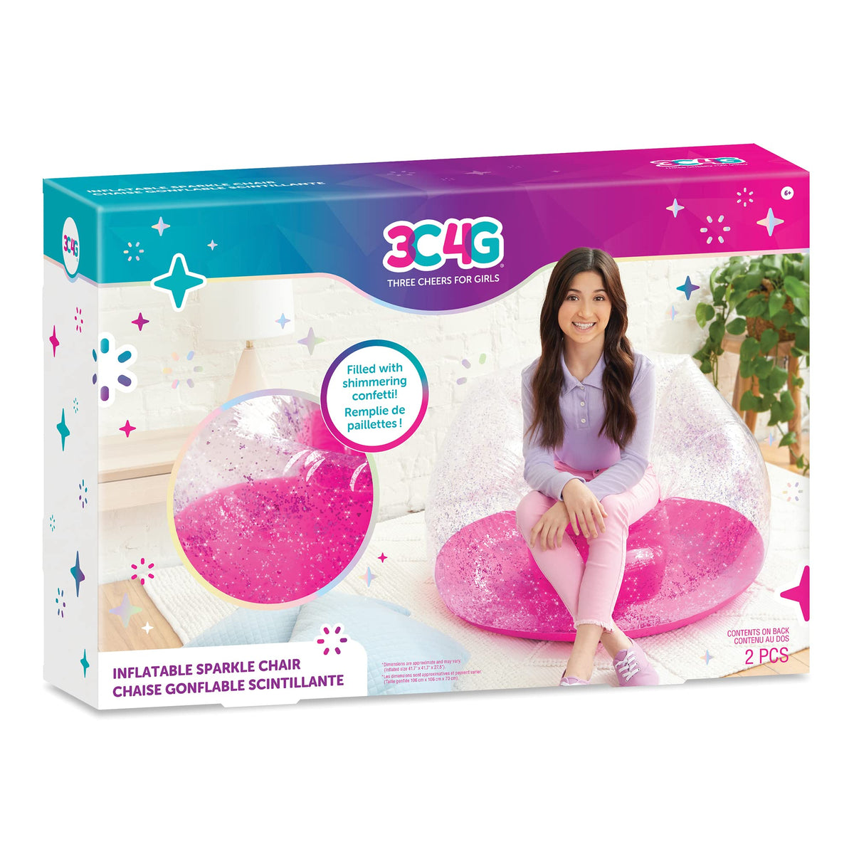 3C4G front view of pink glitter chair showing sparkly aesthetic and comfort